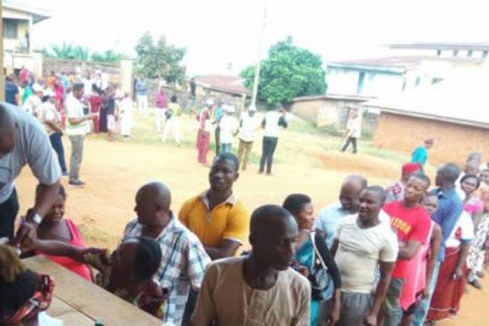Voting exercise at ward 03, Eri Primary school, Unit 004, Otuocha 1, Aguleri, Anambra East.