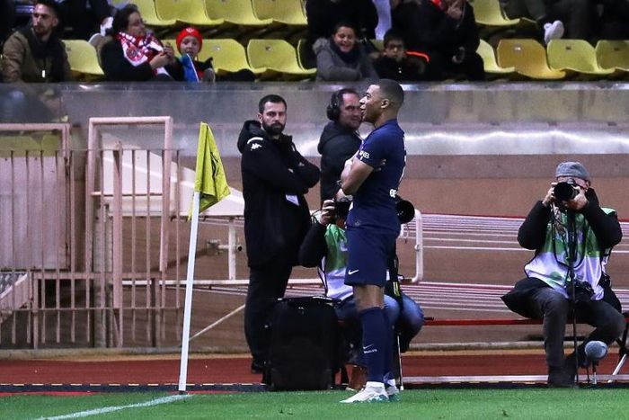 Twice as good: Paris Saint-Germain's Kylian Mbappe celebrates after scoring his second goal