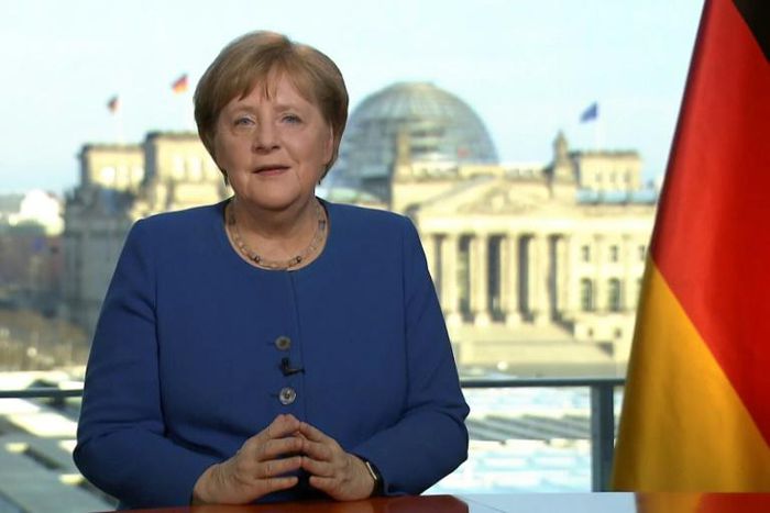 This videograb taken from German TV channel ARD on March 18, 2020 shows German Chancellor Angela Merkel addressing the nation on the spread of the new coronavirus COVID-19