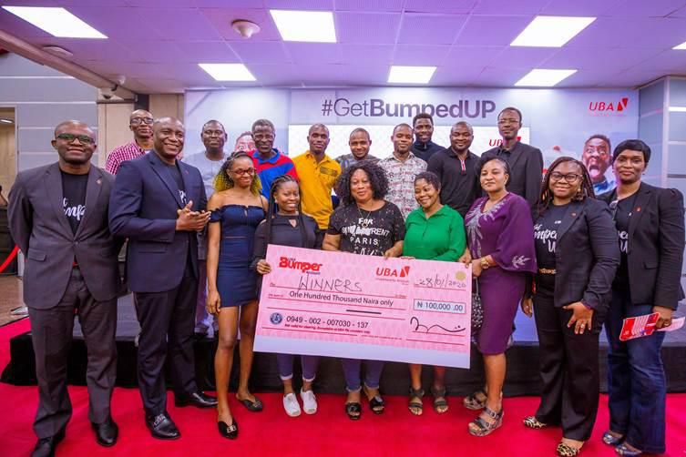 L-R: Head Brand Management, United Bank for Africa(UBA) Plc, Lashe Osoba(1st left); Group Head, Retail Banking, UBA Plc, Jude Anele(2nd left); Group Head, Direct Sales, Ogechi Altraide(2nd right); Head Consumer Banking, UBA Plc, Chiedu Ibeku(1st right)...