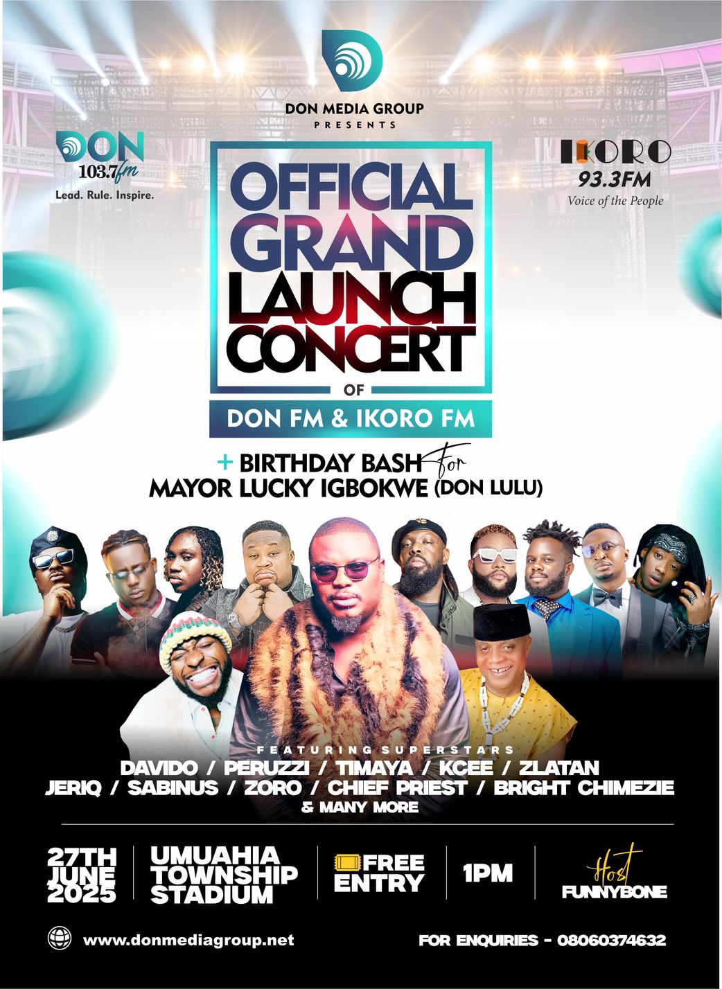 Davido, Timaya, Kcee, Cubana Chief Priest, Bright Chimezie, Peruzzi, Zlatan, Zoro, Jeriq, Sabinus, Funnybone for Don’s Media Launch in Abia State