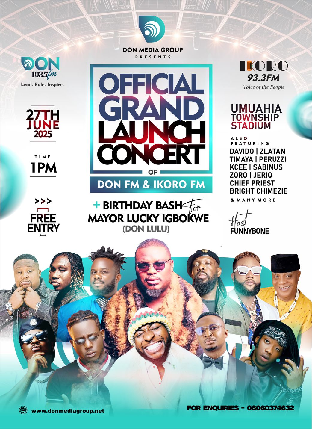 Davido, Timaya, Kcee, Cubana Chief Priest, Bright Chimezie, Peruzzi, Zlatan, Zoro, Jeriq, Sabinus, Funnybone for Don’s Media Launch in Abia State