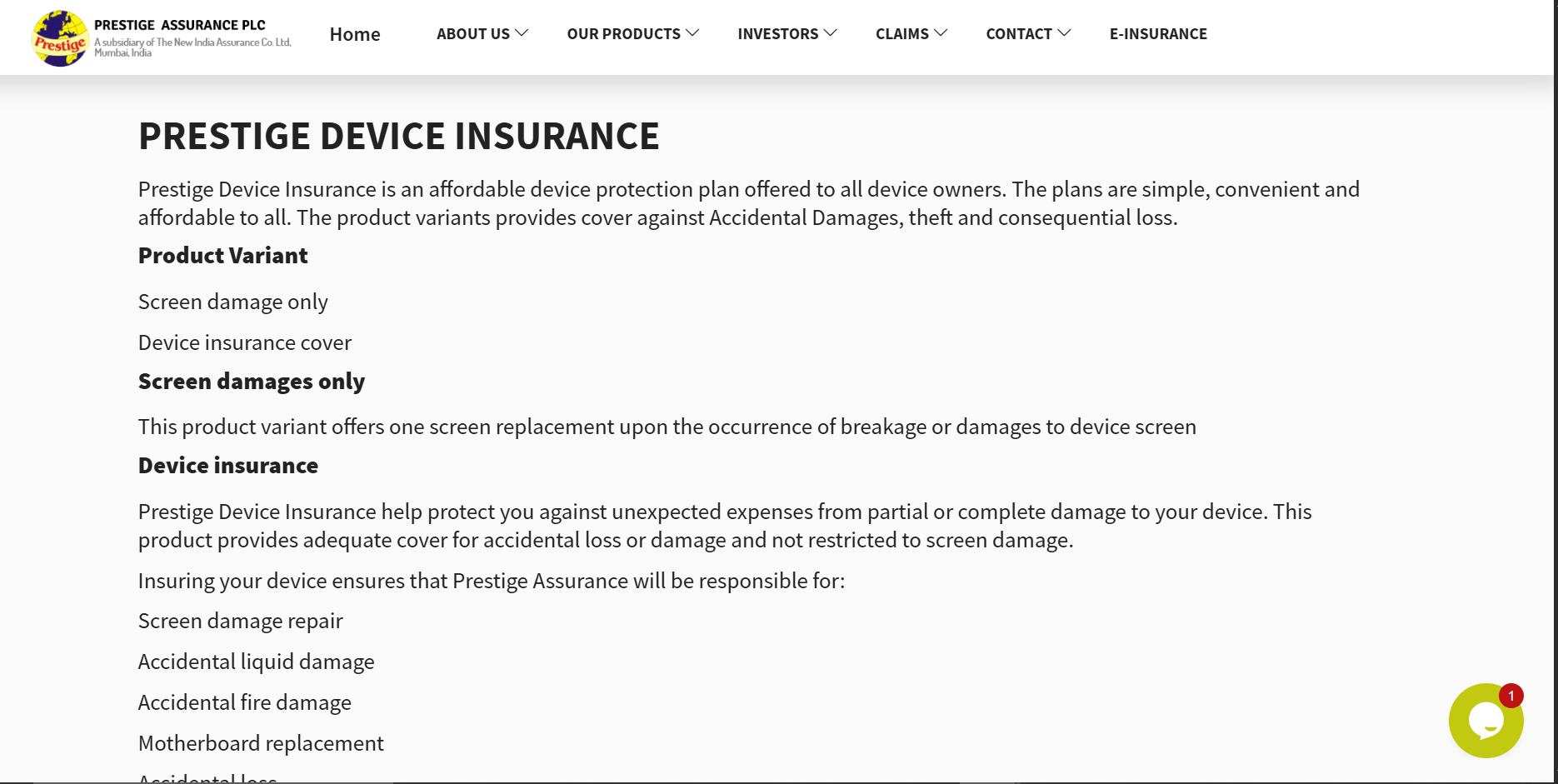 Prestige Device Insurance