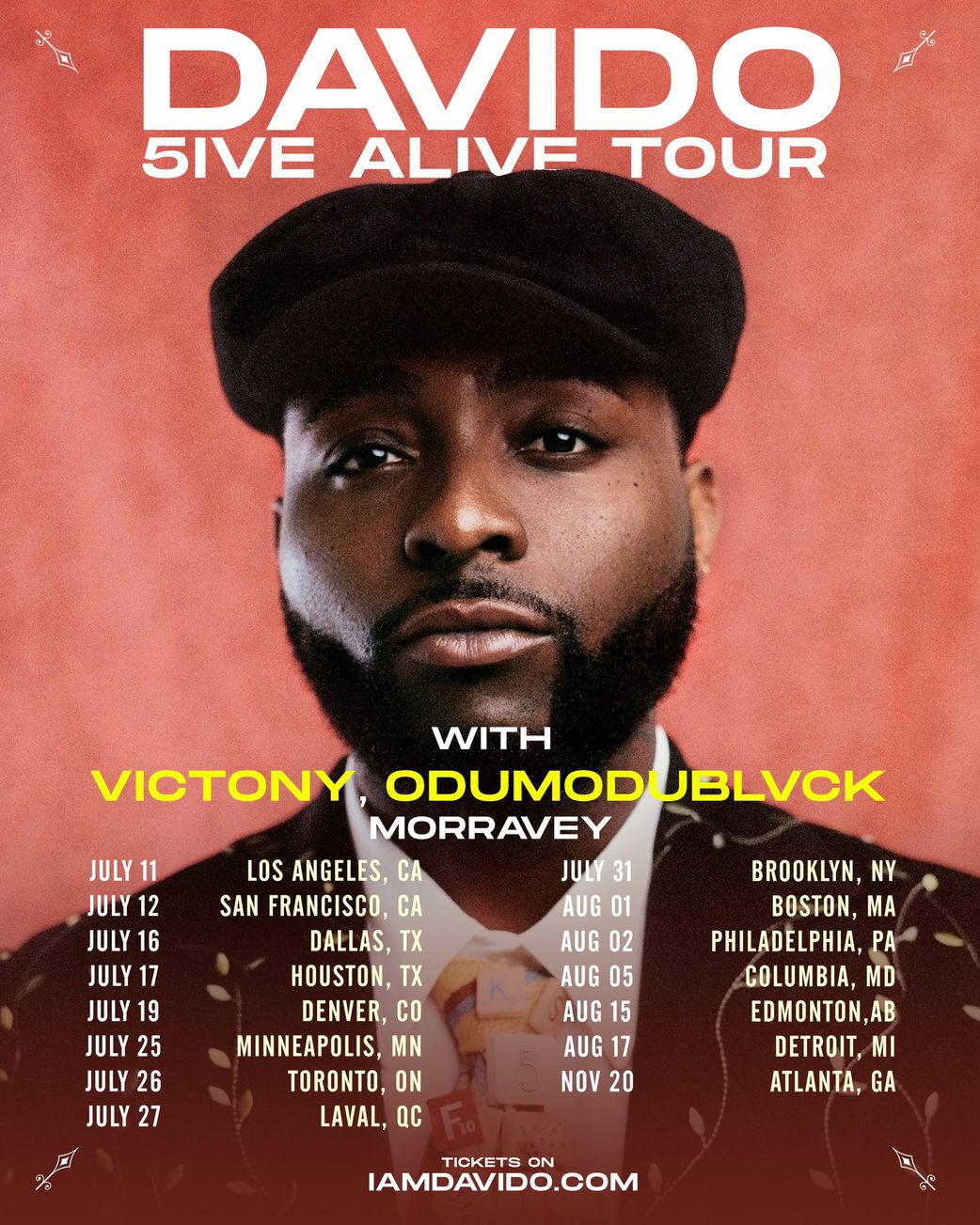 Dates for Davido's '5 Alive' tour