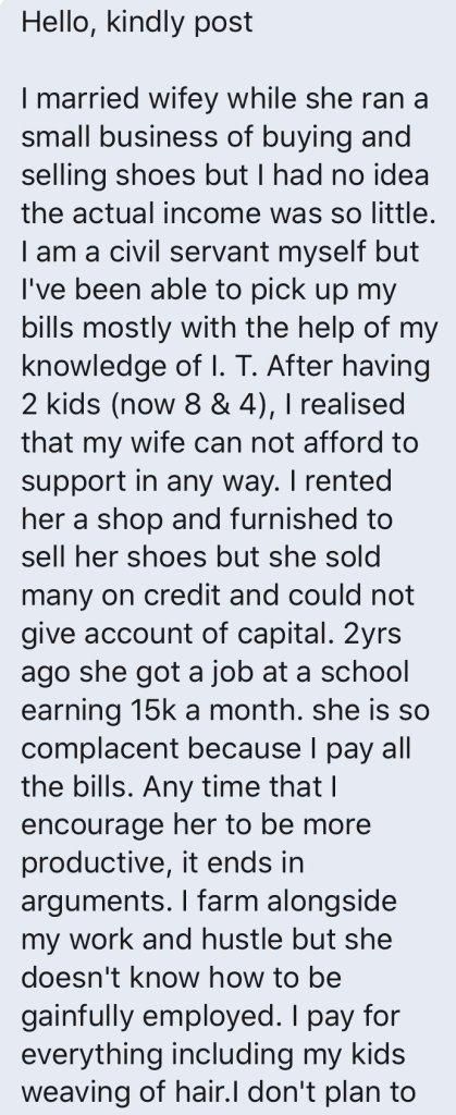 Civil servant is unhappy because his wife got pregnant without his consent