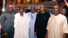 Abba Kyari (2nd from left) with Minister of State for Labour Festus Keyamo (1st from left), Foreign Affairs Minister Geoffrey Onyeama (2nd from right) and former Deputy Senate President Ike Ekweremadu (1st from right) Photo credit @GeoffreyOnyeama on T...