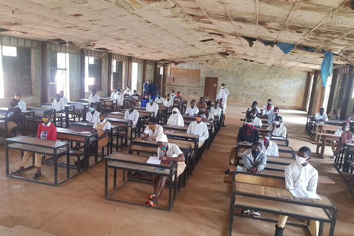 Students of Government Technical College Kajuru, Kaduna State, preparing for the NABTEB examinations.