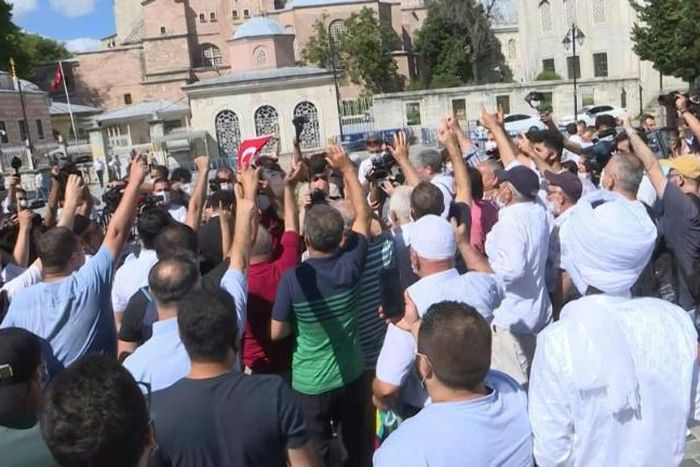 In Istanbul, people celebrate the decision of a top Turkish court to revoke the sixth-century Hagia Sophia's status as a museum, clearing the way for the Istanbul landmark to be turned back into a mosque in a move backed by President Recep Tayyip Erdog...