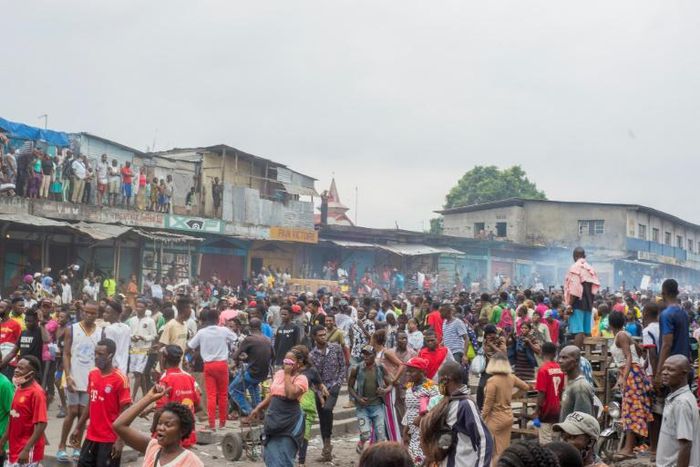 Hundreds of protesters gathered to demand the reopening of the Kinshasa market