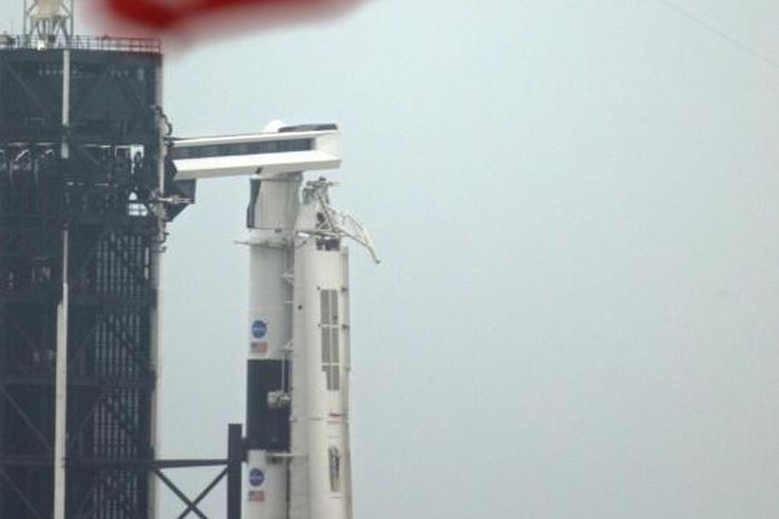 The Falcon 9 rocket is seen May 25, 2020 ahead of its launch from the Kennedy Space Center in Florida