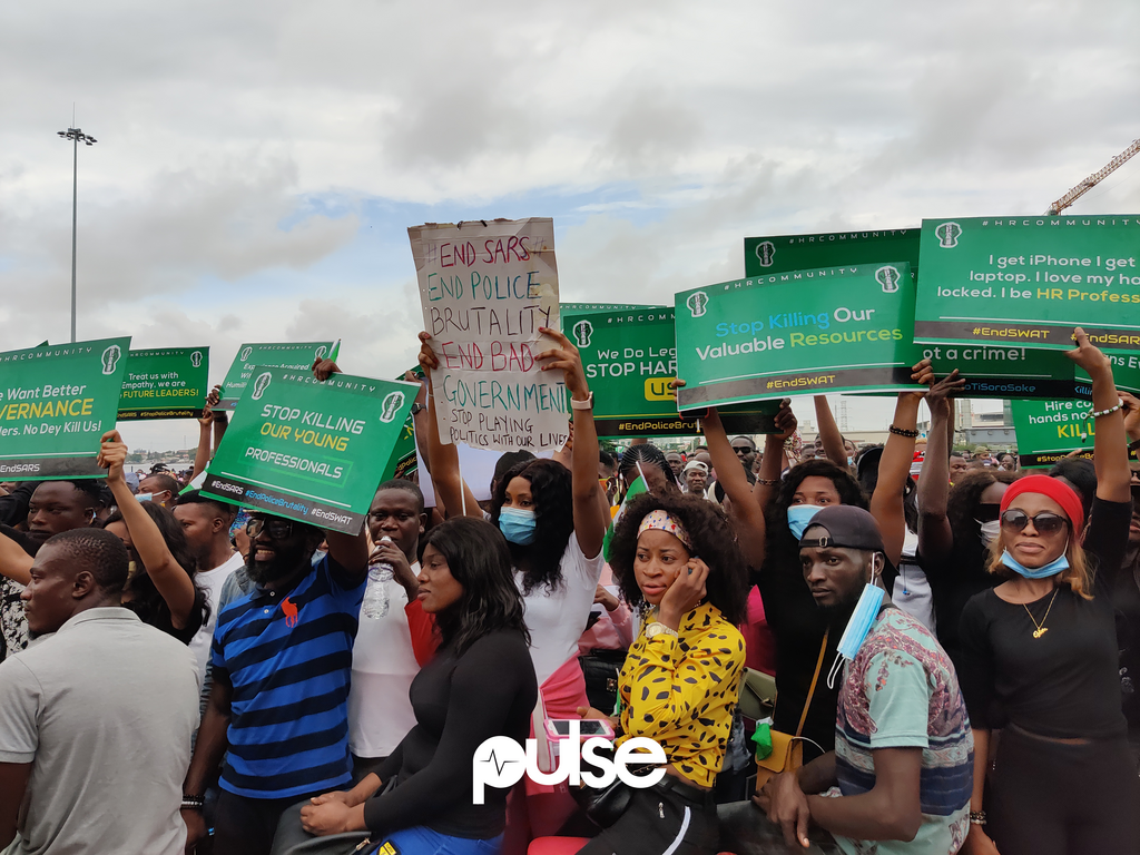 #EndSARS protesters at the Lekki Toll Gate, Lagos