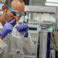A researcher demonstrates a coronavirus breathalyser test at NanoScent's lab in Israel