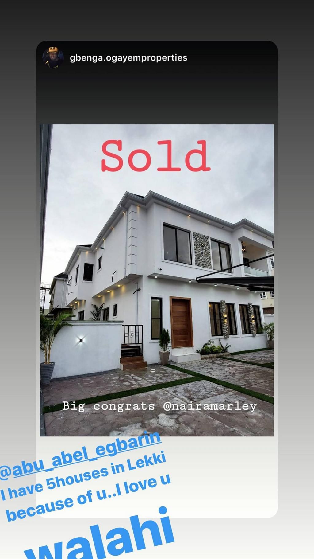 Photo of the newly acquired mansion [Instagram/NairaMarley]