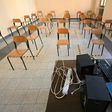 One metre apart: at Rome's Luigi Einaudi technical high school, staff have been setting up classrooms for pupils' return