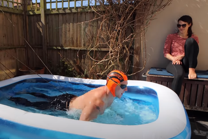 Bodybuilder Takes On an At-Home Sprint Triathalon