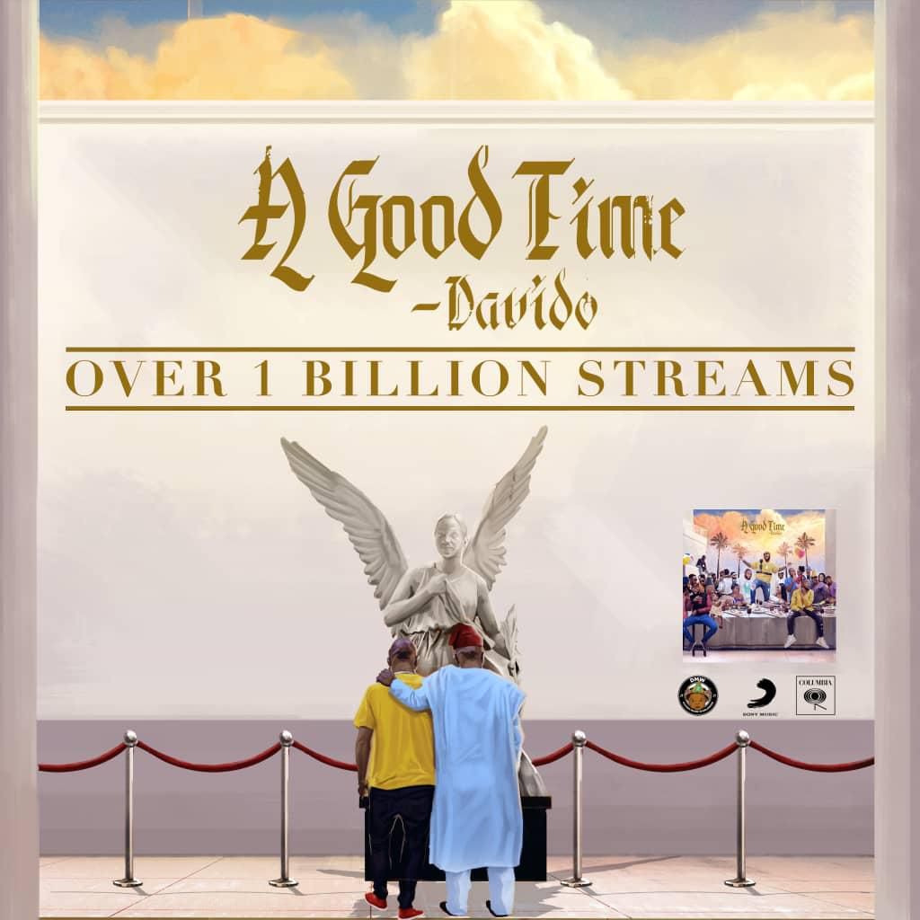 Davido's 'A Good Time' hits a billion streams on all platforms, (Sony)
