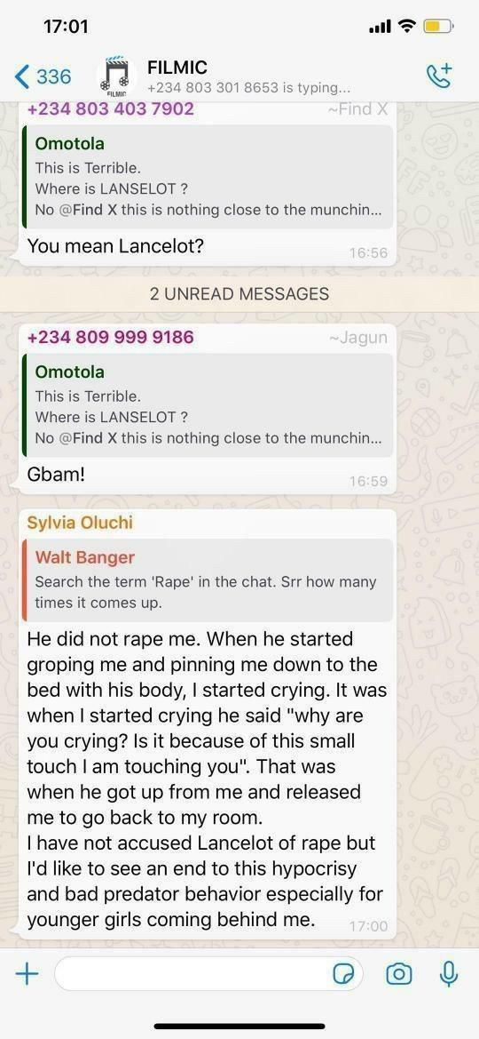 A screenshot from Filmic WhatsApp group