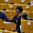 German MEP Pierrette Herzberger-Fofana (C) is pictured during the plenary session on racism at the European Parliament in Brussels on June 17