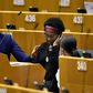 German MEP Pierrette Herzberger-Fofana (C) is pictured during the plenary session on racism at the European Parliament in Brussels on June 17