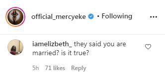 A nosy fan asking Mercy Eke about her marital status [Instagram/OfficialMercyEke]