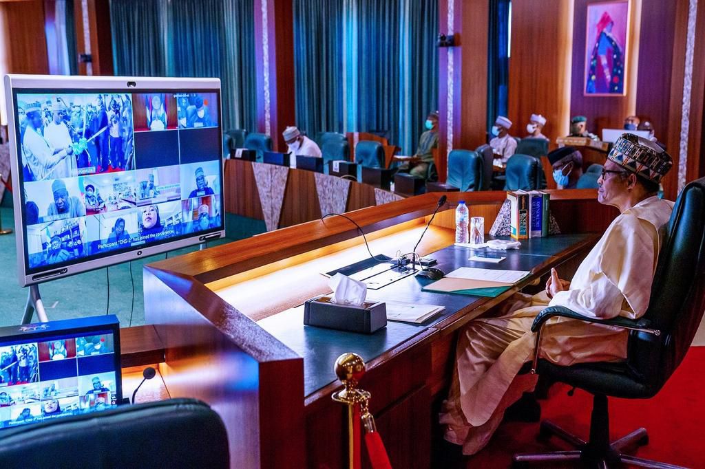 President Muhammadu Buhari during the virtual commissioning of the Ajaokuta-Kogi-Kano Gas Pipeline: President project. [Twitter/@BashirAhmaad]