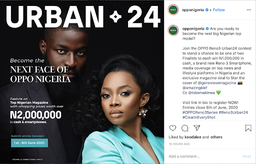 Become the next Nigerian top model in the OPPO Reno3 Urban24 contest