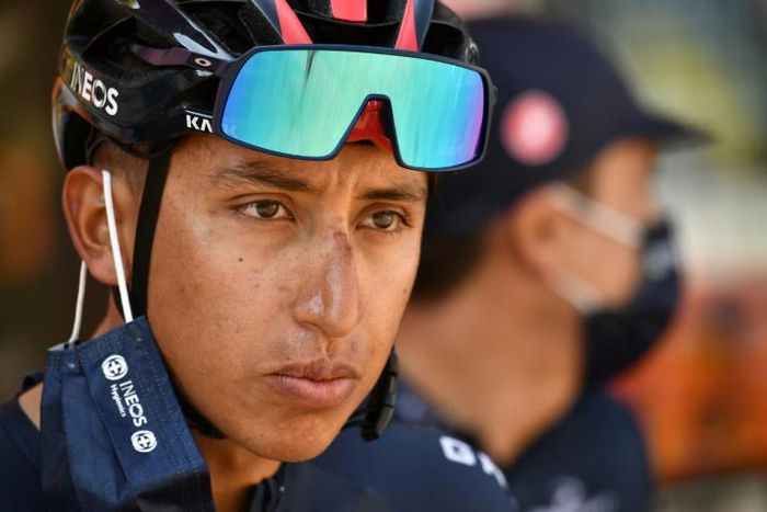 Egan Bernal prepares to start Tuesday's 16th stage of the Tour de France -- it would prove to be his last effort in the 2020 edition having won last year