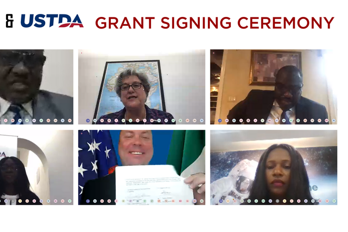 Top L - R Engr. Bako Wakil, Director Technical Standard & Network Integrity at NCC, Mary Beth Leonard, U.S. Ambassador to Nigeria, Mr. Ejovi Aror, Group Managing Director, ipNX,Bottom L - R Bimpe Olaleye, Group Executive Director, Commercials, ipNX, To...