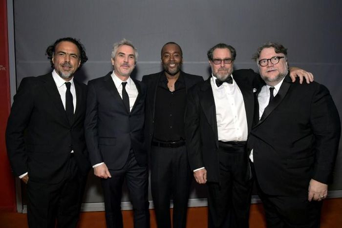 Directors Alejandro Gonzalez Inarritu, Alfonso Cuaron and  Guillermo del Toro -- pictured with Lee Daniels (center) and, Julian Schnabel (2nd from right) -- said their fund was for anyone working in movies in need of financial help