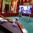 President Muhammadu Buhari receiving updates from the Presidential Task Force on Coronavirus via teleconferencing. [Twitter/@BashirAhmaad]
