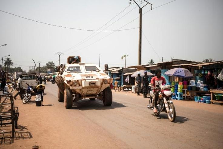 Members of the UN peacekeeping mission in the Central African Republic (MINUSCA) are seen patrolling in Bangui in January 2020 -- UN Secretary General Antonio Guterres has said he sees "progress" on political reform, but more needs to be done