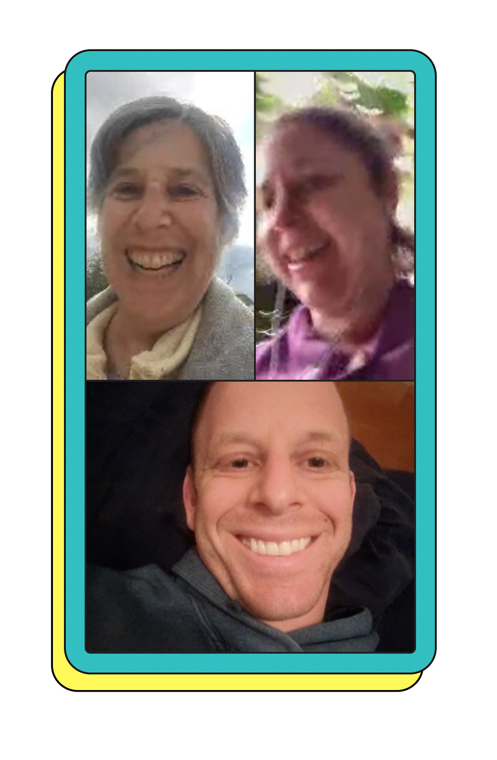 The author on a group call with his mom and sister.