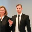 Norwegian Philip Manshaus (right), with his lawyer (left) pleaded not guilty to opening fire at a mosque near Oslo last year