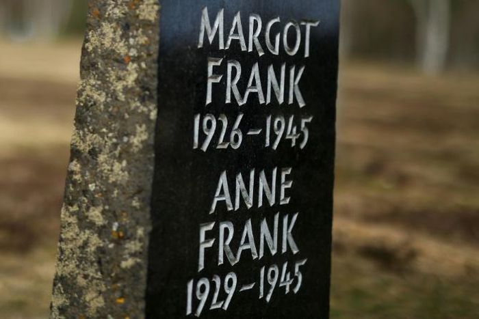 A memorial stone for the young diarist Anne Frank and her sister on the grounds of the former concentration camp Bergen-Belsen