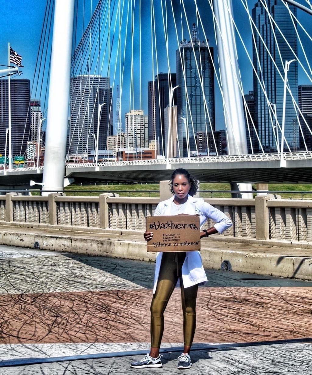 Dr. Shepherd during the protest in Dallas, Texas.