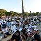 Worshippers take part in the Eid al-Adha prayers outside Hagia Sophia in Istanbul