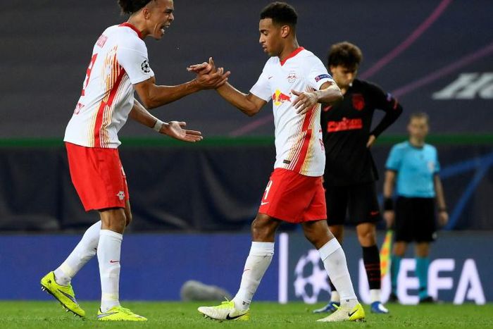 Tyler Adams (right) celebrates with Yussuf Poulsen