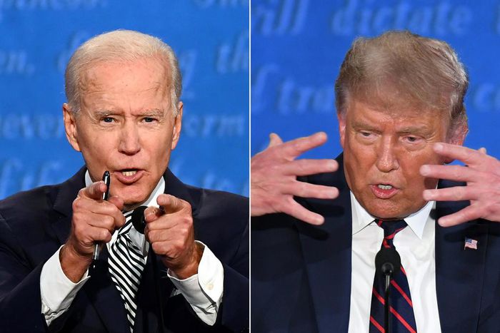 Joe Biden and Donald Trump speak during the first presidential debate at the Case Western Reserve University and Cleveland Clinic in Cleveland, Ohio on September 29, 2020.
