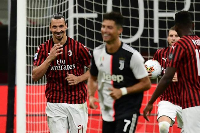 Zlatan Ibrahimovic shared a joke with Cristiano Ronaldo after scoring a penalty that helped AC Milan to a 4-2 win over Serie A leaders Juventus