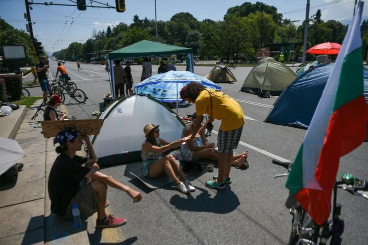 At the crossroads: Protesters set up camp in downtown Sofia