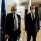EU foreign policy chief Josep Borrell (L) meets with Cyprus' Foreign Minister Nikos Christodoulides at the foreign ministry headquarters in the capital Nicosia on June 25, 2020