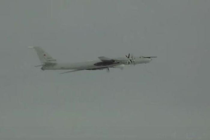 In this North American Aerospace Defense Command screen grab, a Russian reconnaissance aircraft is seen near Alaska on June 27, 2020