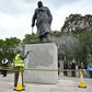 London protesters defaced the statue of World War II leader Winston Churchill in Parliament Square