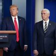Director of the National Institute of Allergy and Infectious Diseases Anthony Fauci, flanked by US President Donald Trump and US Vice President Mike Pence, speaks during a task force briefing in late April