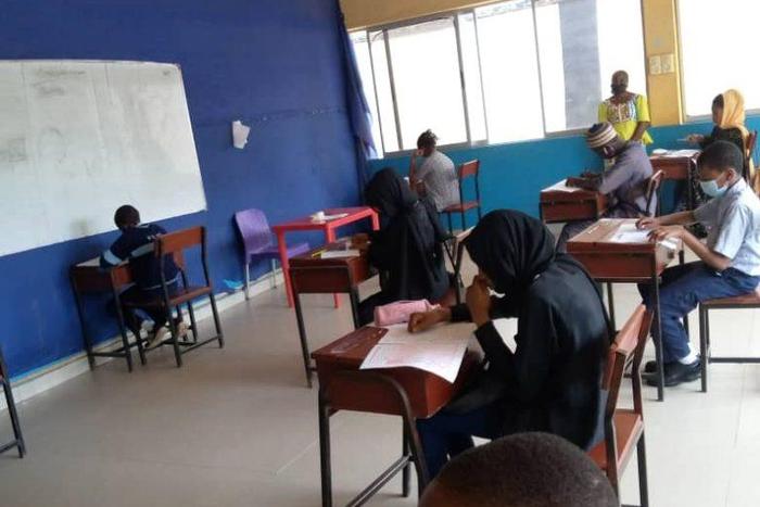 Students writing entrance examination into JSS I and-SS I at Future Leaders International School, Unguwan-Rimi Kaduna. [NAN]