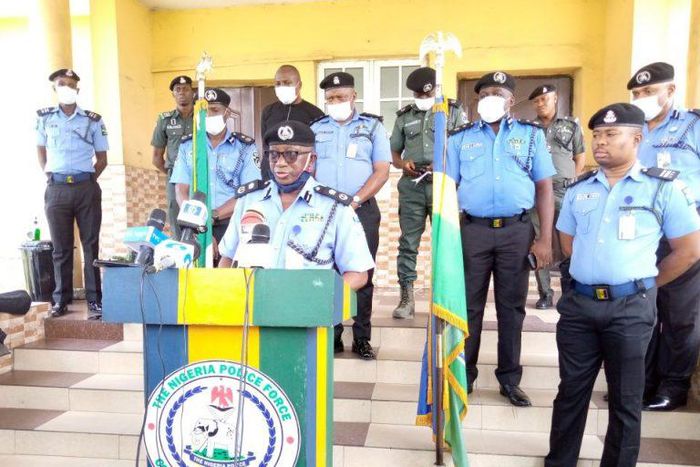 New Rivers state Police Commissioner, Joseph Mukan addressing journalists in Port Harcourt. [NAN]