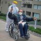 Cesar Sayan, 73, who has recovered from Covid-19, gestures as he leaves the temporary hospital set up in the former Athletes Village for the 2019 Pan American Games in Lima