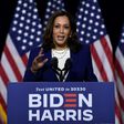Democratic vice presidential running mate, US Senator Kamala Harris, speaks during the first press conference with Joe Biden