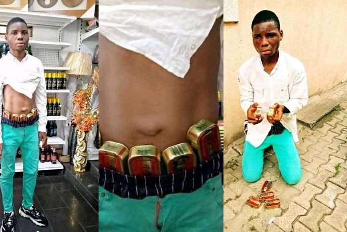 Young man caught in supermarket with tins of sardine around his waist