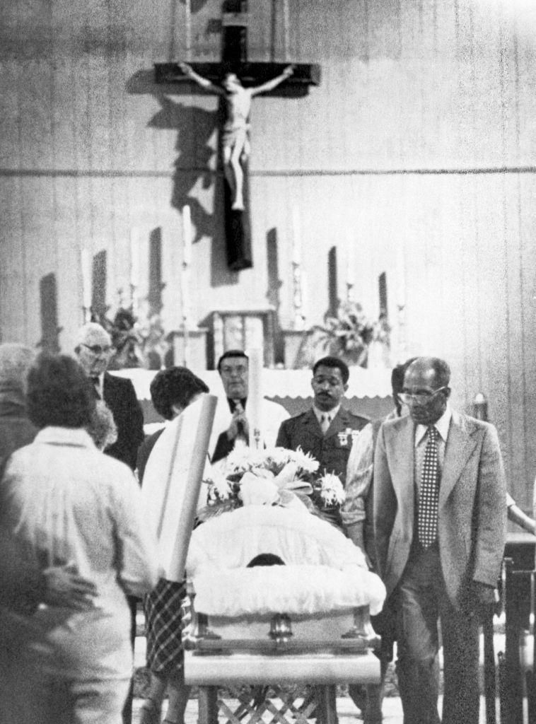 Patrick Baltazars casket at his funeral